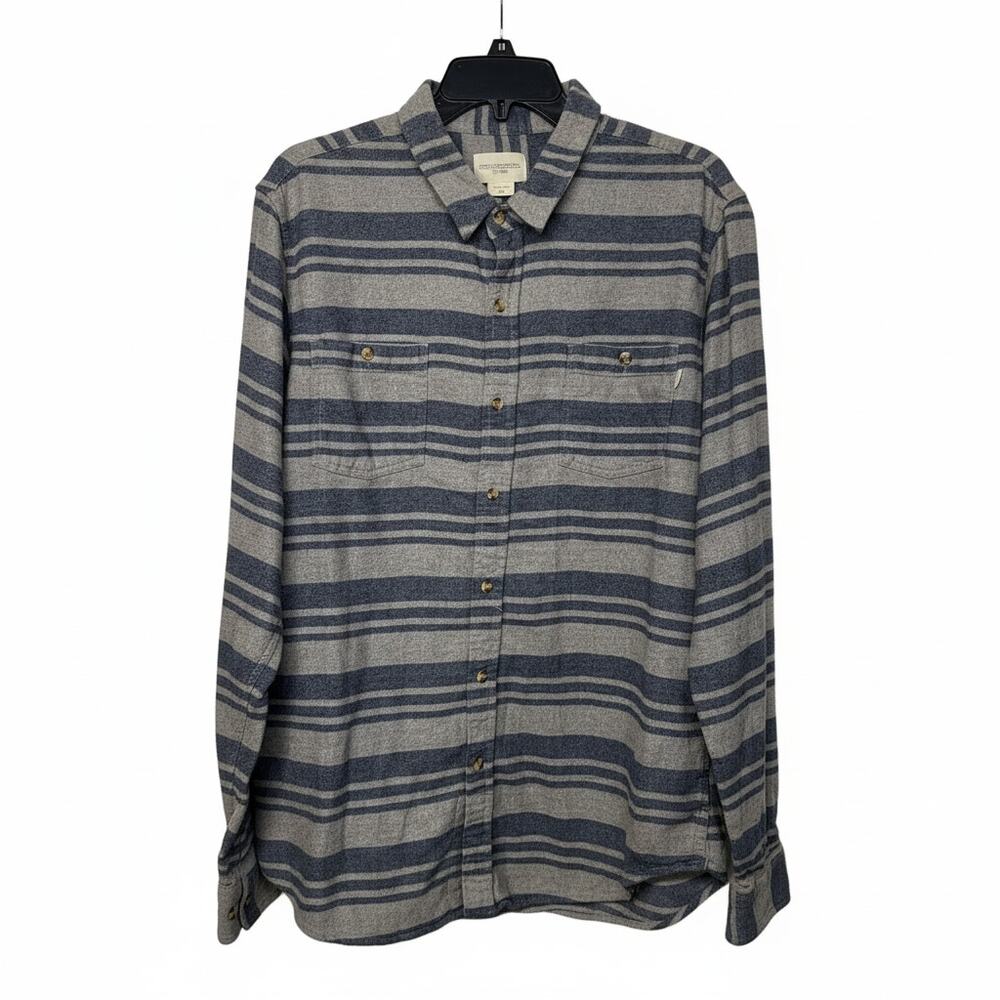 Obey Men's XL Striped Flannel - Grey and Blue